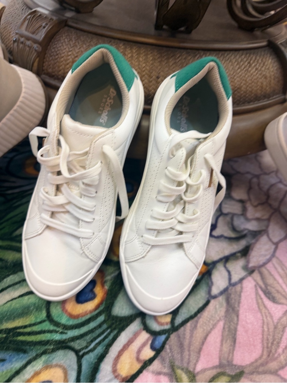 Dr. Scholl's White Sneakers with Teal Collar